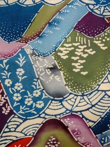 Photo5: N0409X Vintage Japanese women   Multi Color KOMON dyed / Silk. SAKURA cherry blossom,   (Grade C) (5)