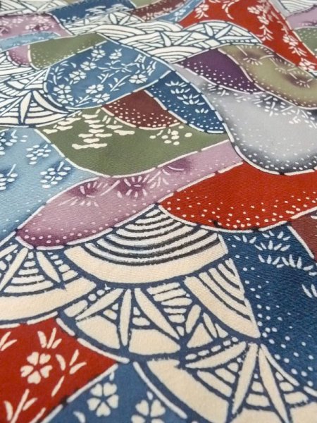 Photo10: N0409X Vintage Japanese women   Multi Color KOMON dyed / Silk. SAKURA cherry blossom,   (Grade C) (10)