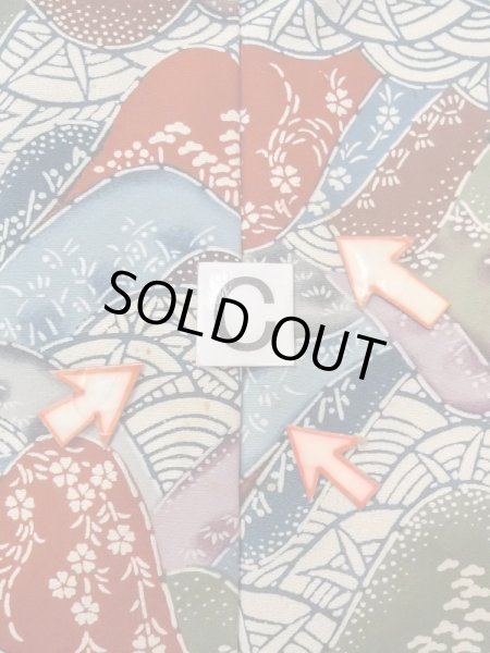 Photo16: N0409X Vintage Japanese women   Multi Color KOMON dyed / Silk. SAKURA cherry blossom,   (Grade C) (16)