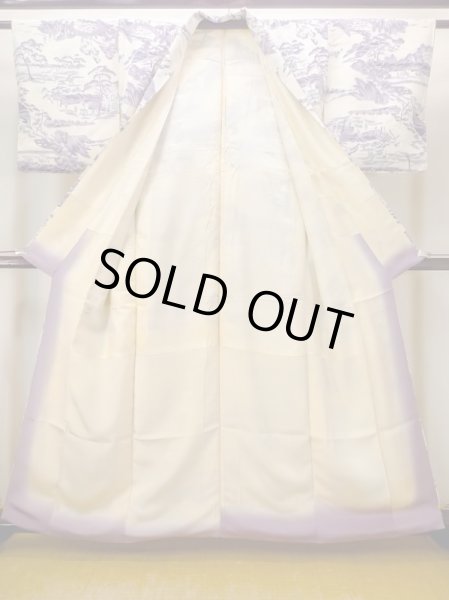 Photo2: N0409Z Vintage Japanese women   Ivory KOMON dyed / Silk. Pine tree/branch/needle,   (Grade B) (2)