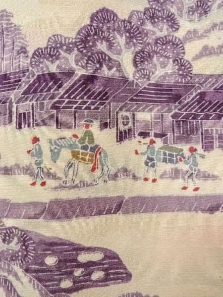 Photo6: N0409Z Vintage Japanese women   Ivory KOMON dyed / Silk. Pine tree/branch/needle,   (Grade B) (6)