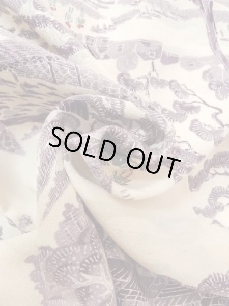 Photo12: N0409Z Vintage Japanese women   Ivory KOMON dyed / Silk. Pine tree/branch/needle,   (Grade B) (12)
