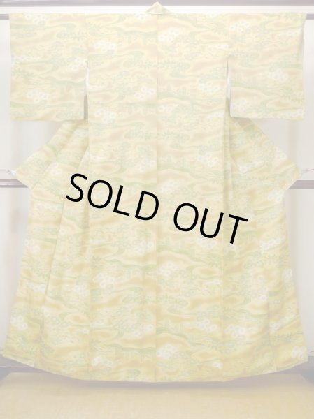 Photo1: Mint N0410B Vintage Japanese women   Golden Yellow KOMON dyed / Silk. Chrysanthemum,   (Grade A) (1)
