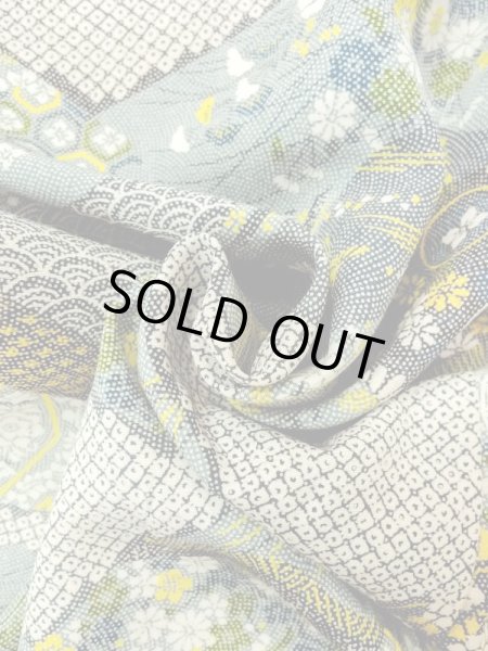 Photo12: N0410C Vintage Japanese women   Multi Color KOMON dyed / Silk. Flower circle,   (Grade B) (12)