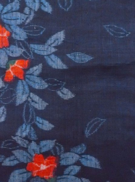 Photo4: Mint N0430C Vintage Japanese women   Indigo Blue TSUMUGI pongee / Silk. Camellia,   (Grade A) (4)
