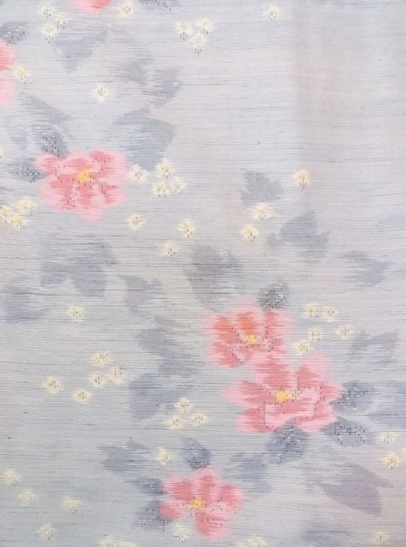 Photo4: Mint N0430D Vintage Japanese women  Light Gray TSUMUGI pongee / Silk. Flower,   (Grade A) (4)