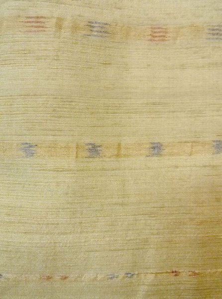 Photo5: Mint N0430F Vintage Japanese women  Grayish Yellowish Green TSUMUGI pongee / Silk. Stripes,   (Grade A) (5)