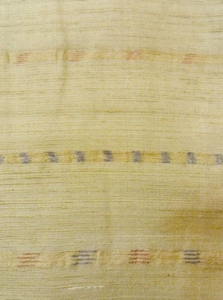 Photo6: Mint N0430F Vintage Japanese women  Grayish Yellowish Green TSUMUGI pongee / Silk. Stripes,   (Grade A) (6)
