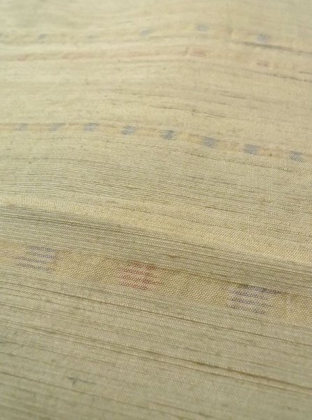 Photo8: Mint N0430F Vintage Japanese women  Grayish Yellowish Green TSUMUGI pongee / Silk. Stripes,   (Grade A) (8)