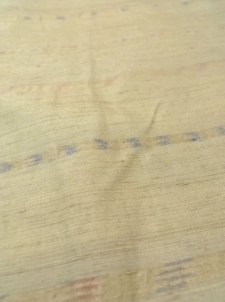 Photo9: Mint N0430F Vintage Japanese women  Grayish Yellowish Green TSUMUGI pongee / Silk. Stripes,   (Grade A) (9)