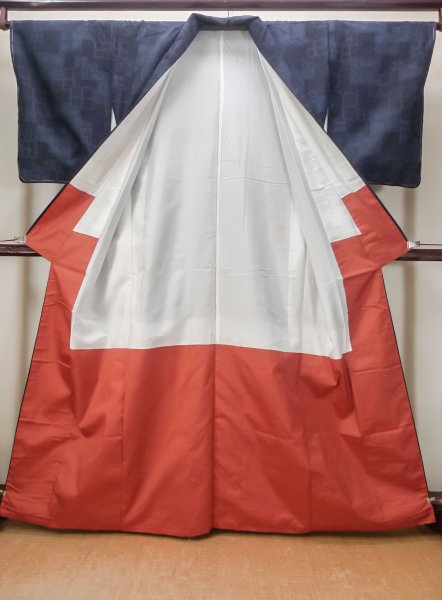 Photo2: Mint N0430G Vintage Japanese women   Indigo Blue TSUMUGI pongee / Silk. Quadrangle,   (Grade A) (2)