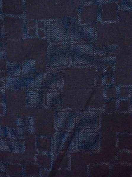 Photo3: Mint N0430G Vintage Japanese women   Indigo Blue TSUMUGI pongee / Silk. Quadrangle,   (Grade A) (3)
