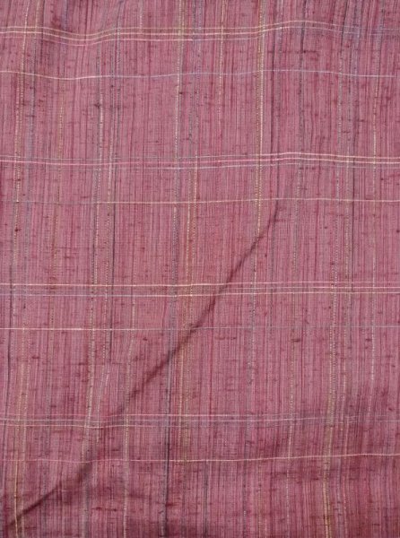 Photo3: N0430H Vintage Japanese women  Light Red TSUMUGI pongee / Silk. Plaid Checks   (Grade C) (3)