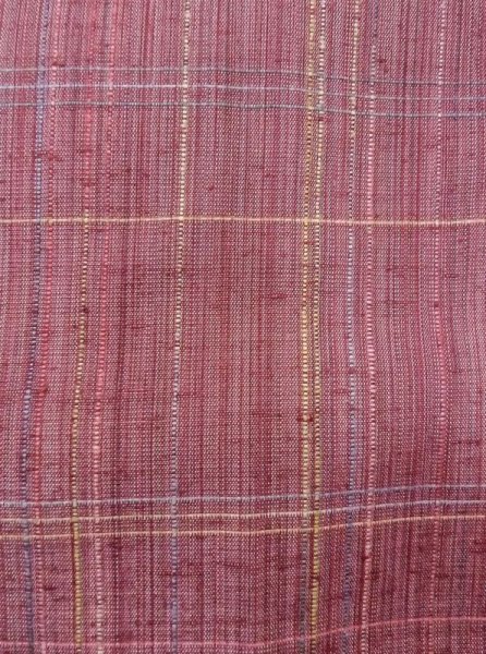 Photo6: N0430H Vintage Japanese women  Light Red TSUMUGI pongee / Silk. Plaid Checks   (Grade C) (6)
