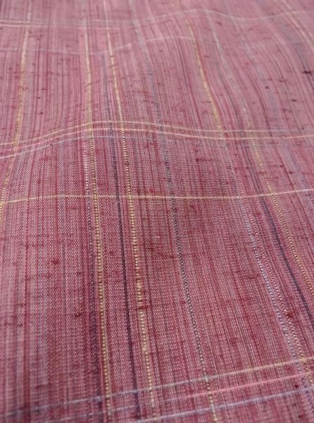 Photo10: N0430H Vintage Japanese women  Light Red TSUMUGI pongee / Silk. Plaid Checks   (Grade C) (10)