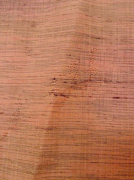 Photo5: N0430J Vintage Japanese women Pale Grayish Orange TSUMUGI pongee / Silk. Leaf,   (Grade B) (5)