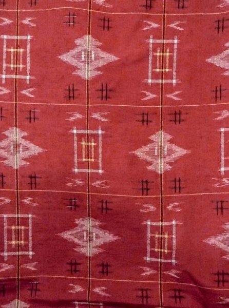 Photo4: N0430K Vintage Japanese women   Red TSUMUGI pongee / Silk. Pine bark lozenges,   (Grade B) (4)