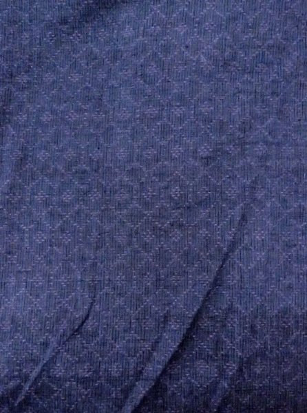 Photo3: N0430L Vintage Japanese women  Pale Indigo Blue TSUMUGI pongee / Silk. Lozenges,   (Grade B) (3)