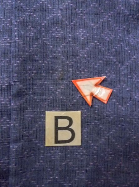 Photo15: N0430L Vintage Japanese women  Pale Indigo Blue TSUMUGI pongee / Silk. Lozenges,   (Grade B) (15)