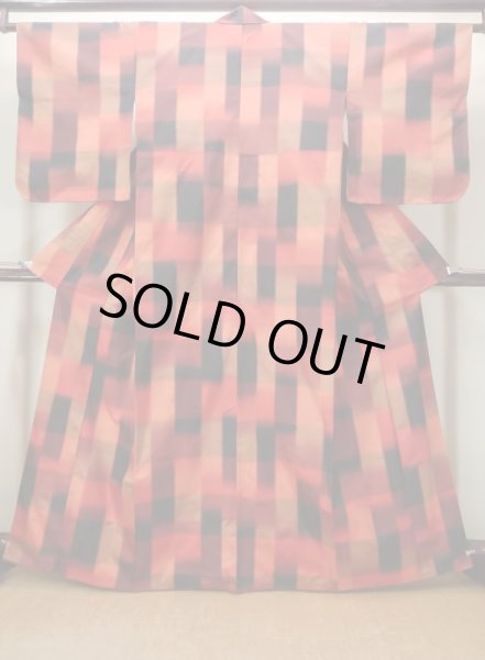 Photo1: N0430M Vintage Japanese women   Orange TSUMUGI pongee / Silk. Gradation,   (Grade B) (1)