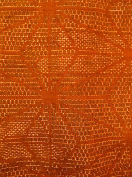 Photo4: Mint N0430N Vintage Japanese women  Reddish Brown TSUMUGI pongee / Silk. Hemp leaf,   (Grade A) (4)