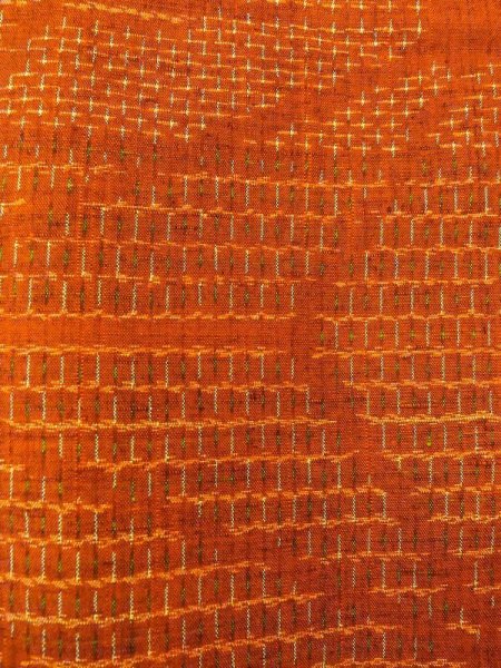 Photo6: Mint N0430N Vintage Japanese women  Reddish Brown TSUMUGI pongee / Silk. Hemp leaf,   (Grade A) (6)