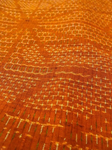Photo10: Mint N0430N Vintage Japanese women  Reddish Brown TSUMUGI pongee / Silk. Hemp leaf,   (Grade A) (10)