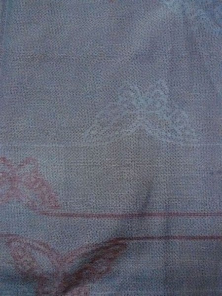 Photo3: Mint N0430R Vintage Japanese women  Grayish Light Blue TSUMUGI pongee / Silk. Butterfly,   (Grade A) (3)