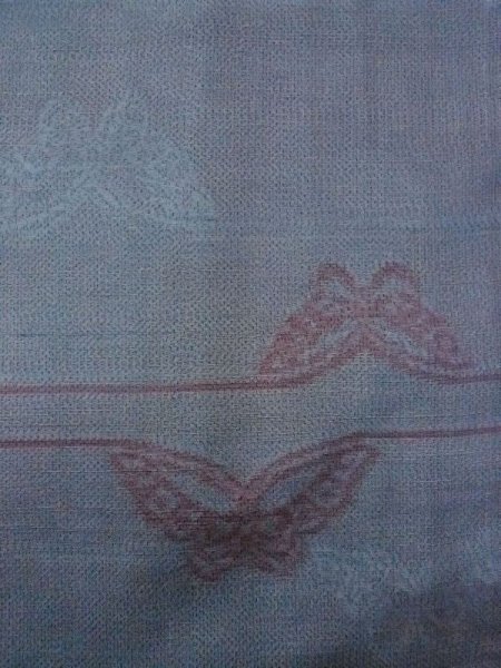 Photo4: Mint N0430R Vintage Japanese women  Grayish Light Blue TSUMUGI pongee / Silk. Butterfly,   (Grade A) (4)