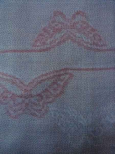 Photo5: Mint N0430R Vintage Japanese women  Grayish Light Blue TSUMUGI pongee / Silk. Butterfly,   (Grade A) (5)
