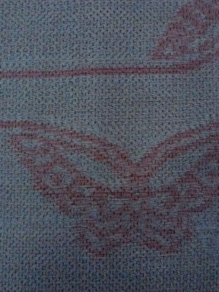 Photo7: Mint N0430R Vintage Japanese women  Grayish Light Blue TSUMUGI pongee / Silk. Butterfly,   (Grade A) (7)