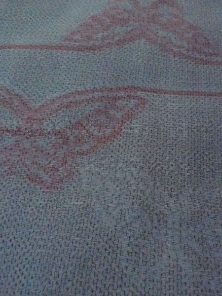 Photo8: Mint N0430R Vintage Japanese women  Grayish Light Blue TSUMUGI pongee / Silk. Butterfly,   (Grade A) (8)