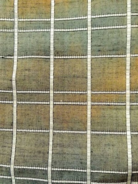 Photo6: N0430U Vintage Japanese women  Grayish Green TSUMUGI pongee / Silk. Plaid Checks   (Grade B) (6)