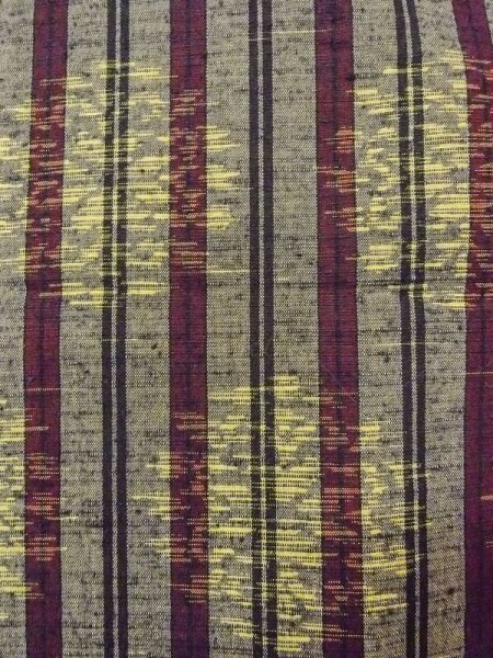 Photo7: N0430W Vintage Japanese women   Gray TSUMUGI pongee / Silk. Flower circle,   (Grade B) (7)