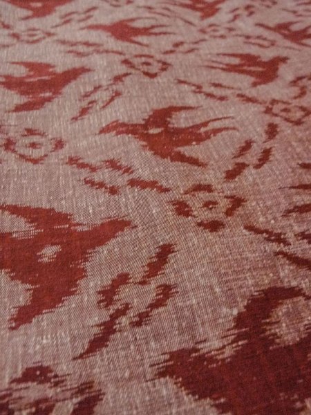 Photo10: N0430Z Vintage Japanese women   Dark Red TSUMUGI pongee / Silk. Bird,   (Grade B) (10)