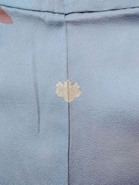 Photo3: N0509I Antique Japanese women  Pale Light Blue HAORI short jacket / Silk. Flower,   (Grade C) (3)