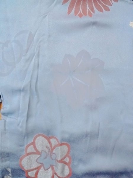 Photo4: N0509I Antique Japanese women  Pale Light Blue HAORI short jacket / Silk. Flower,   (Grade C) (4)