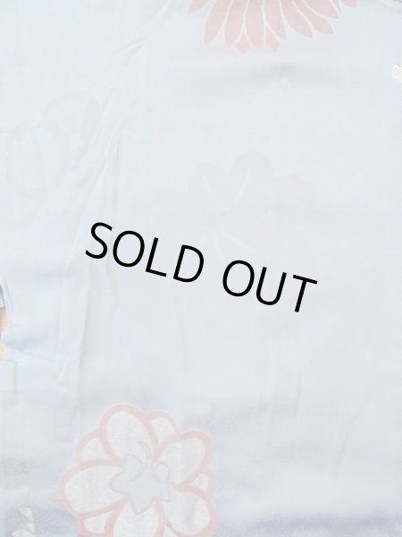 Photo4: N0509I Antique Japanese women  Pale Light Blue HAORI short jacket / Silk. Flower,   (Grade C) (4)