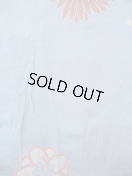 Photo5: N0509I Antique Japanese women  Pale Light Blue HAORI short jacket / Silk. Flower,   (Grade C) (5)