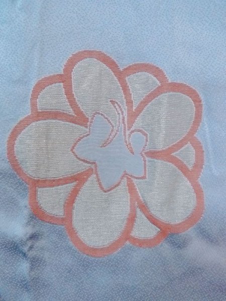 Photo8: N0509I Antique Japanese women  Pale Light Blue HAORI short jacket / Silk. Flower,   (Grade C) (8)