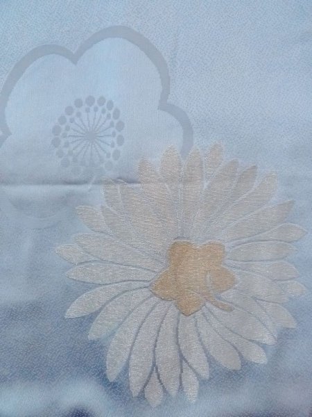 Photo9: N0509I Antique Japanese women  Pale Light Blue HAORI short jacket / Silk. Flower,   (Grade C) (9)