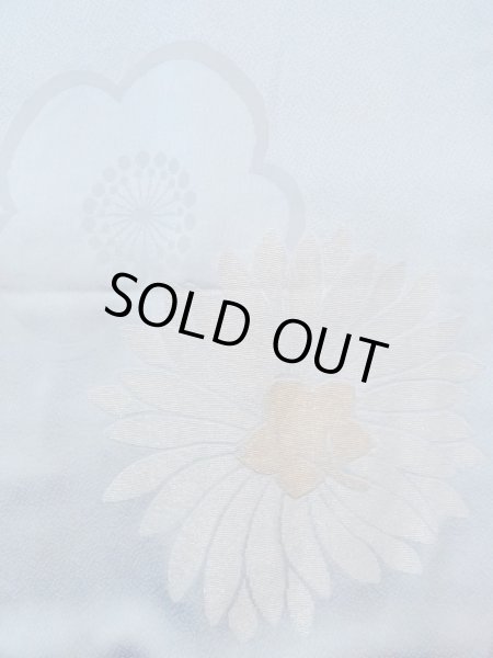 Photo9: N0509I Antique Japanese women  Pale Light Blue HAORI short jacket / Silk. Flower,   (Grade C) (9)
