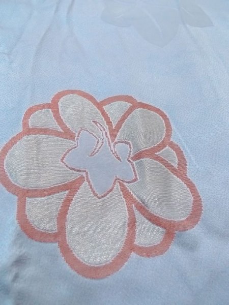 Photo10: N0509I Antique Japanese women  Pale Light Blue HAORI short jacket / Silk. Flower,   (Grade C) (10)