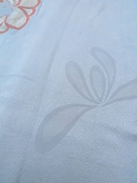 Photo11: N0509I Antique Japanese women  Pale Light Blue HAORI short jacket / Silk. Flower,   (Grade C) (11)