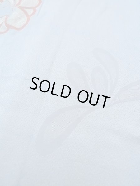 Photo11: N0509I Antique Japanese women  Pale Light Blue HAORI short jacket / Silk. Flower,   (Grade C) (11)