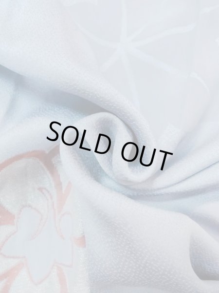 Photo13: N0509I Antique Japanese women  Pale Light Blue HAORI short jacket / Silk. Flower,   (Grade C) (13)