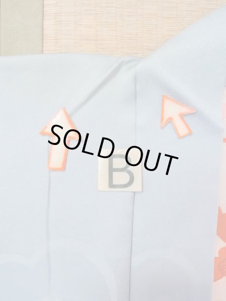 Photo17: N0509I Antique Japanese women  Pale Light Blue HAORI short jacket / Silk. Flower,   (Grade C) (17)