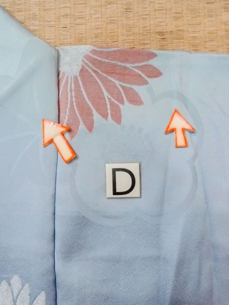 Photo19: N0509I Antique Japanese women  Pale Light Blue HAORI short jacket / Silk. Flower,   (Grade C) (19)