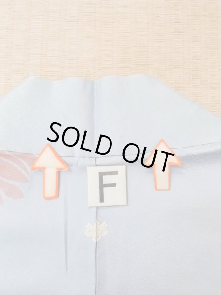Photo21: N0509I Antique Japanese women  Pale Light Blue HAORI short jacket / Silk. Flower,   (Grade C) (21)