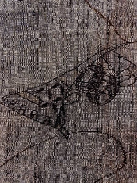 Photo6: N0509K Vintage Japanese women   Gray TSUMUGI pongee / Silk. TSUDUMI hand drum Picture roll, screen pattern  (Grade B) (6)